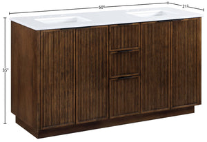 Meridian Furniture Willard Solid Wood Bathroom Vanity with Engineered Stone Top and Soft Close Drawer Storage Brown 60 inches 436Brown-60