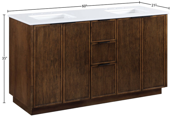 Meridian Furniture Willard Solid Wood Bathroom Vanity with Engineered Stone Top and Soft Close Drawer Storage Brown 60 inches 436Brown-60