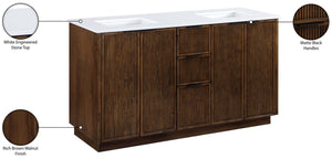 Meridian Furniture Willard Solid Wood Bathroom Vanity with Engineered Stone Top and Soft Close Drawer Storage Brown 60 inches 436Brown-60