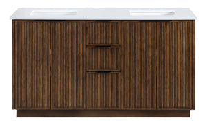 Meridian Furniture Willard Solid Wood Bathroom Vanity with Engineered Stone Top and Soft Close Drawer Storage Brown 60 inches 436Brown-60
