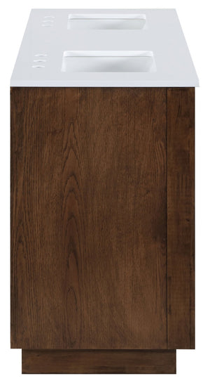 Meridian Furniture Willard Solid Wood Bathroom Vanity with Engineered Stone Top and Soft Close Drawer Storage Brown 60 inches 436Brown-60