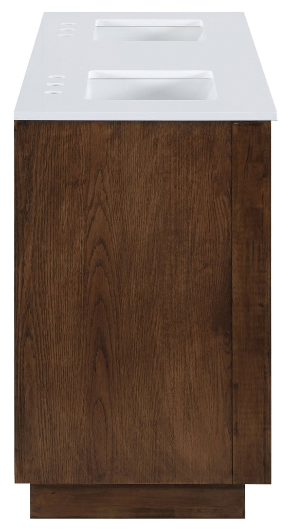 Meridian Furniture Willard Solid Wood Bathroom Vanity with Engineered Stone Top and Soft Close Drawer Storage Brown 60 inches 436Brown-60
