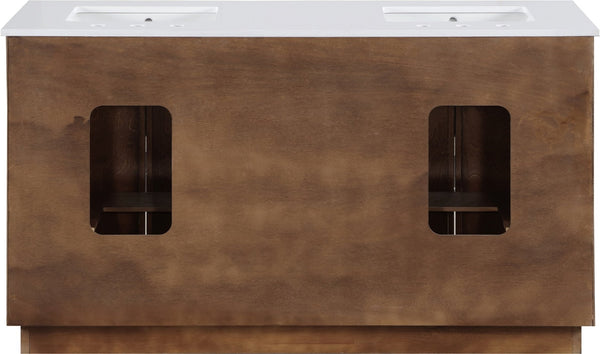 Meridian Furniture Willard Solid Wood Bathroom Vanity with Engineered Stone Top and Soft Close Drawer Storage Brown 60 inches 436Brown-60