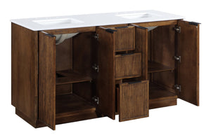 Meridian Furniture Willard Solid Wood Bathroom Vanity with Engineered Stone Top and Soft Close Drawer Storage Brown 60 inches 436Brown-60