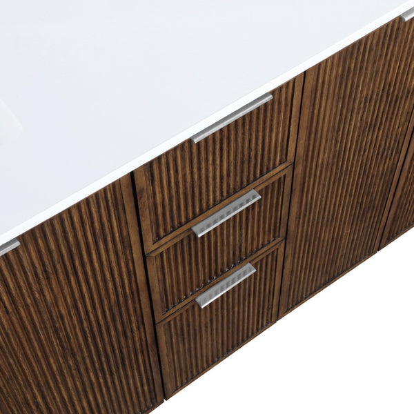 Meridian Furniture Willard Solid Wood Bathroom Vanity with Engineered Stone Top and Soft Close Drawer Storage Brown 60 inches 436Brown-60