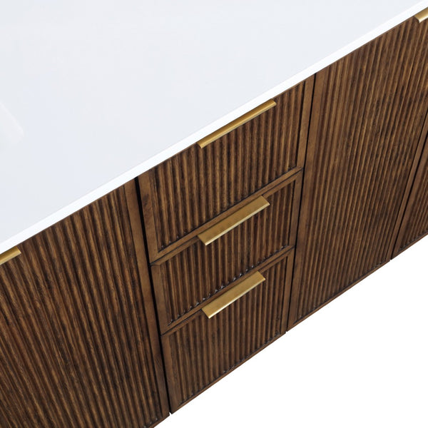 Meridian Furniture Willard Solid Wood Bathroom Vanity with Engineered Stone Top and Soft Close Drawer Storage Brown 60 inches 436Brown-60