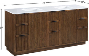 Meridian Furniture Willard Solid Wood Bathroom Vanity with Engineered Stone Top and Soft Close Drawer Storage Brown 72 inches 436Brown-72
