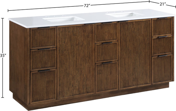 Meridian Furniture Willard Solid Wood Bathroom Vanity with Engineered Stone Top and Soft Close Drawer Storage Brown 72 inches 436Brown-72