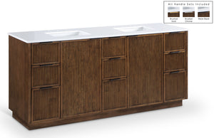 Meridian Furniture Willard Solid Wood Bathroom Vanity with Engineered Stone Top and Soft Close Drawer Storage Brown 72 inches 436Brown-72