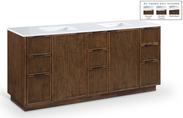 Meridian Furniture Willard Solid Wood Bathroom Vanity with Engineered Stone Top and Soft Close Drawer Storage Brown 72 inches 436Brown-72