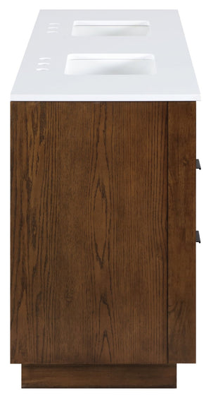 Meridian Furniture Willard Solid Wood Bathroom Vanity with Engineered Stone Top and Soft Close Drawer Storage Brown 72 inches 436Brown-72