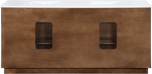 Meridian Furniture Willard Solid Wood Bathroom Vanity with Engineered Stone Top and Soft Close Drawer Storage Brown 72 inches 436Brown-72