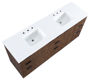 Meridian Furniture Willard Solid Wood Bathroom Vanity with Engineered Stone Top and Soft Close Drawer Storage Brown 72 inches 436Brown-72