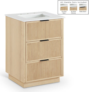 Meridian Furniture Willard Solid Wood Bathroom Vanity with Engineered Stone Top and Soft Close Drawer Storage Natural 24 inches 436Natural-24