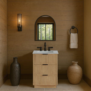 Meridian Furniture Willard Solid Wood Bathroom Vanity with Engineered Stone Top and Soft Close Drawer Storage Natural 24 inches 436Natural-24