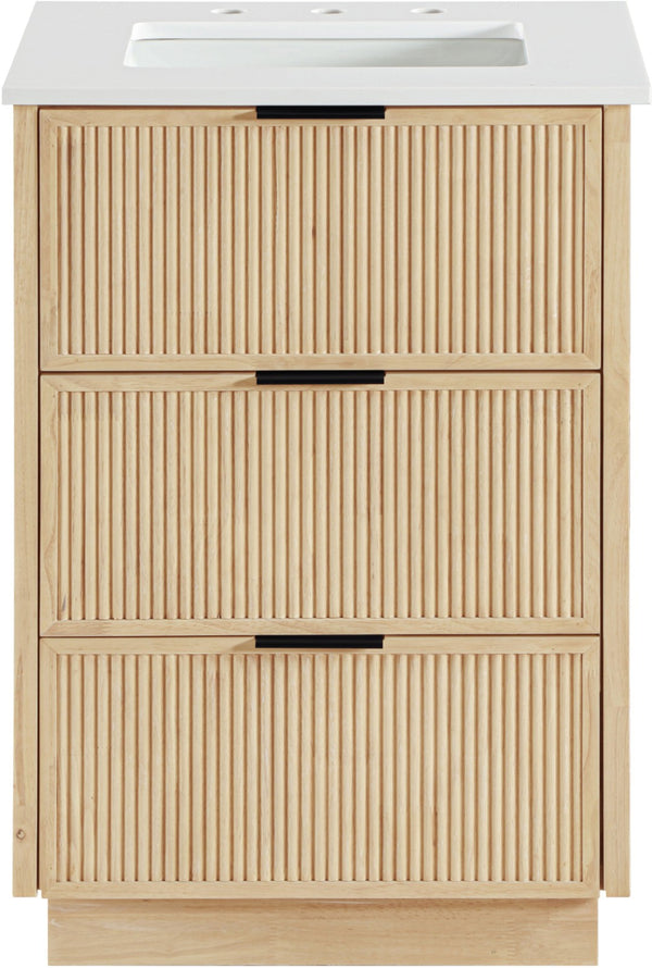 Meridian Furniture Willard Solid Wood Bathroom Vanity with Engineered Stone Top and Soft Close Drawer Storage Natural 24 inches 436Natural-24