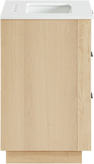 Meridian Furniture Willard Solid Wood Bathroom Vanity with Engineered Stone Top and Soft Close Drawer Storage Natural 24 inches 436Natural-24