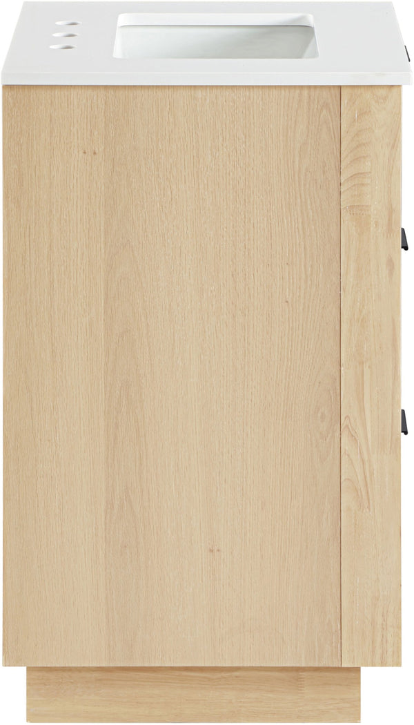 Meridian Furniture Willard Solid Wood Bathroom Vanity with Engineered Stone Top and Soft Close Drawer Storage Natural 24 inches 436Natural-24
