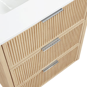 Meridian Furniture Willard Solid Wood Bathroom Vanity with Engineered Stone Top and Soft Close Drawer Storage Natural 24 inches 436Natural-24