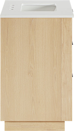 Meridian Furniture Willard Solid Wood Bathroom Vanity with Engineered Stone Top and Soft Close Drawer Storage Natural 30 inches 436Natural-30
