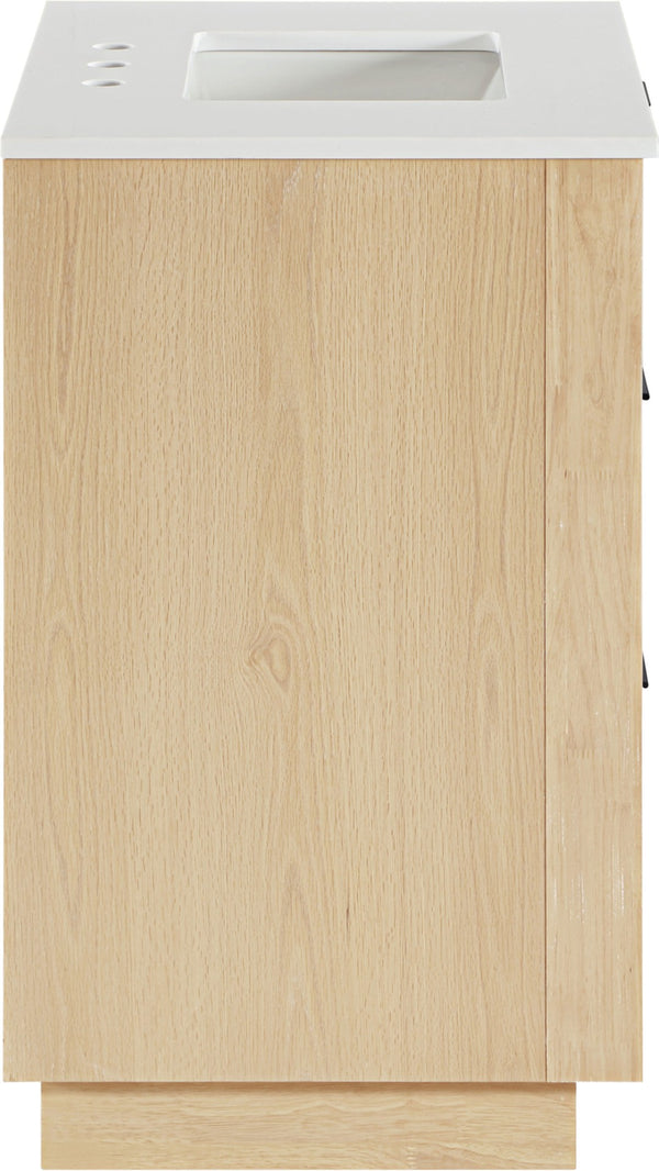 Meridian Furniture Willard Solid Wood Bathroom Vanity with Engineered Stone Top and Soft Close Drawer Storage Natural 30 inches 436Natural-30