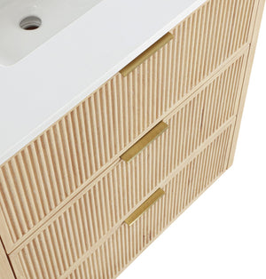 Meridian Furniture Willard Solid Wood Bathroom Vanity with Engineered Stone Top and Soft Close Drawer Storage Natural 30 inches 436Natural-30