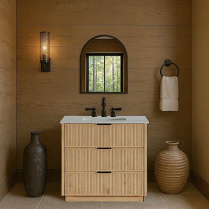 Meridian Furniture Willard Solid Wood Bathroom Vanity with Engineered Stone Top and Soft Close Drawer Storage Natural 36 inches 436Natural-36
