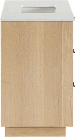 Meridian Furniture Willard Solid Wood Bathroom Vanity with Engineered Stone Top and Soft Close Drawer Storage Natural 36 inches 436Natural-36