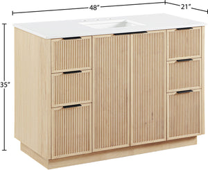 Meridian Furniture Willard Solid Wood Bathroom Vanity with Engineered Stone Top and Soft Close Drawer Storage Natural 48 inches 436Natural-48