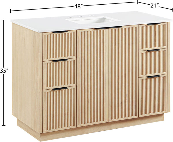 Meridian Furniture Willard Solid Wood Bathroom Vanity with Engineered Stone Top and Soft Close Drawer Storage Natural 48 inches 436Natural-48