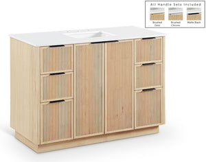 Meridian Furniture Willard Solid Wood Bathroom Vanity with Engineered Stone Top and Soft Close Drawer Storage Natural 48 inches 436Natural-48