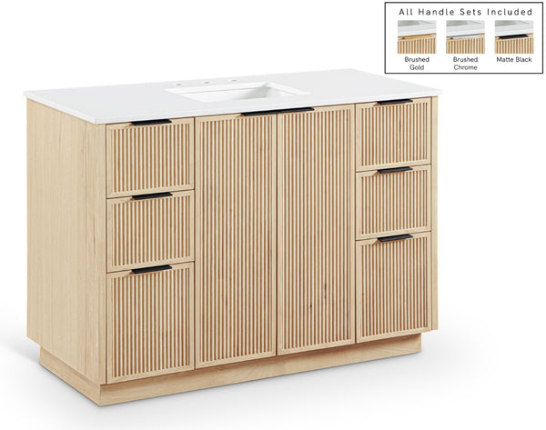 Meridian Furniture Willard Solid Wood Bathroom Vanity with Engineered Stone Top and Soft Close Drawer Storage Natural 48 inches 436Natural-48
