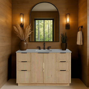 Meridian Furniture Willard Solid Wood Bathroom Vanity with Engineered Stone Top and Soft Close Drawer Storage Natural 48 inches 436Natural-48