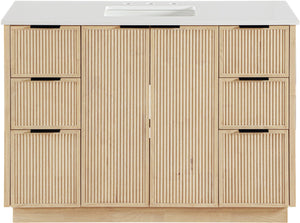 Meridian Furniture Willard Solid Wood Bathroom Vanity with Engineered Stone Top and Soft Close Drawer Storage Natural 48 inches 436Natural-48