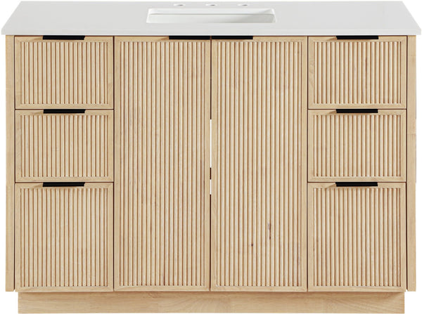 Meridian Furniture Willard Solid Wood Bathroom Vanity with Engineered Stone Top and Soft Close Drawer Storage Natural 48 inches 436Natural-48