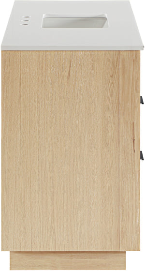 Meridian Furniture Willard Solid Wood Bathroom Vanity with Engineered Stone Top and Soft Close Drawer Storage Natural 48 inches 436Natural-48