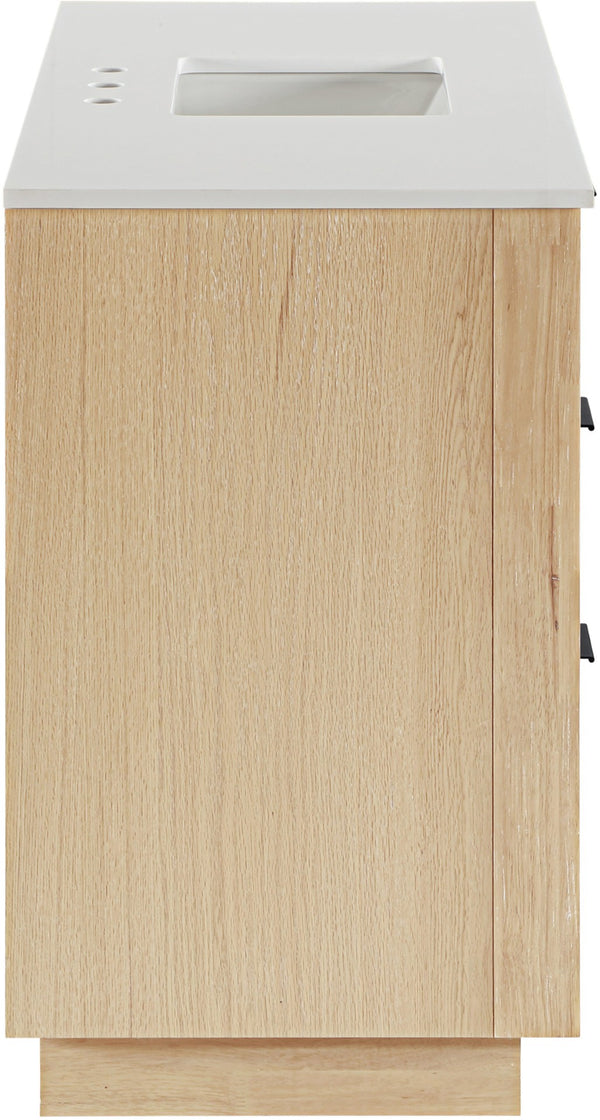 Meridian Furniture Willard Solid Wood Bathroom Vanity with Engineered Stone Top and Soft Close Drawer Storage Natural 48 inches 436Natural-48