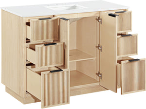 Meridian Furniture Willard Solid Wood Bathroom Vanity with Engineered Stone Top and Soft Close Drawer Storage Natural 48 inches 436Natural-48
