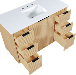 Meridian Furniture Willard Solid Wood Bathroom Vanity with Engineered Stone Top and Soft Close Drawer Storage Natural 48 inches 436Natural-48