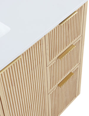 Meridian Furniture Willard Solid Wood Bathroom Vanity with Engineered Stone Top and Soft Close Drawer Storage Natural 48 inches 436Natural-48