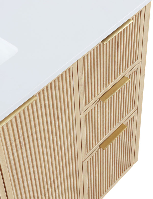 Meridian Furniture Willard Solid Wood Bathroom Vanity with Engineered Stone Top and Soft Close Drawer Storage Natural 48 inches 436Natural-48