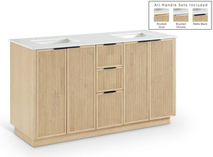 Meridian Furniture Willard Solid Wood Bathroom Vanity with Engineered Stone Top and Soft Close Drawer Storage Natural 60 inches 436Natural-60