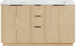 Meridian Furniture Willard Solid Wood Bathroom Vanity with Engineered Stone Top and Soft Close Drawer Storage Natural 60 inches 436Natural-60