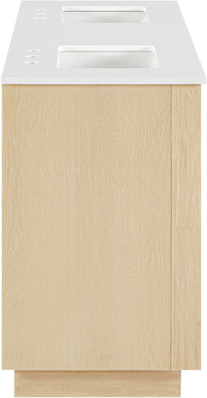 Meridian Furniture Willard Solid Wood Bathroom Vanity with Engineered Stone Top and Soft Close Drawer Storage Natural 60 inches 436Natural-60