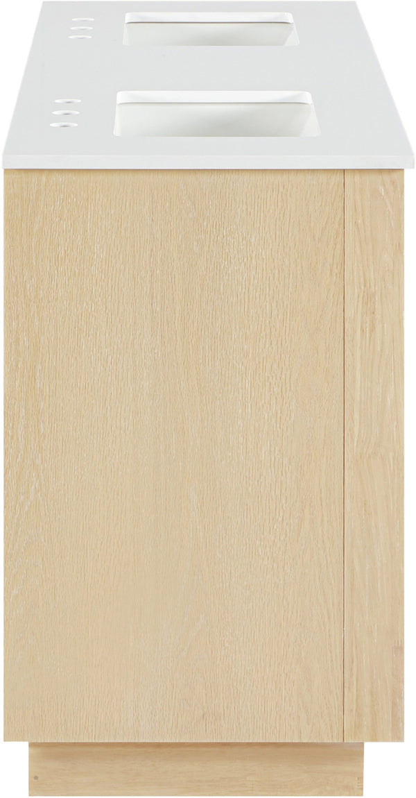 Meridian Furniture Willard Solid Wood Bathroom Vanity with Engineered Stone Top and Soft Close Drawer Storage Natural 60 inches 436Natural-60