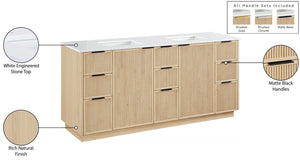 Meridian Furniture Willard Solid Wood Bathroom Vanity with Engineered Stone Top and Soft Close Drawer Storage Natural 72 inches 436Natural-72