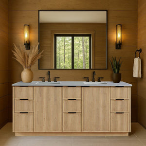 Meridian Furniture Willard Solid Wood Bathroom Vanity with Engineered Stone Top and Soft Close Drawer Storage Natural 72 inches 436Natural-72