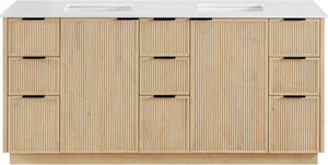 Meridian Furniture Willard Solid Wood Bathroom Vanity with Engineered Stone Top and Soft Close Drawer Storage Natural 72 inches 436Natural-72