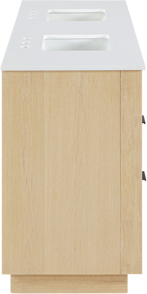 Meridian Furniture Willard Solid Wood Bathroom Vanity with Engineered Stone Top and Soft Close Drawer Storage Natural 72 inches 436Natural-72