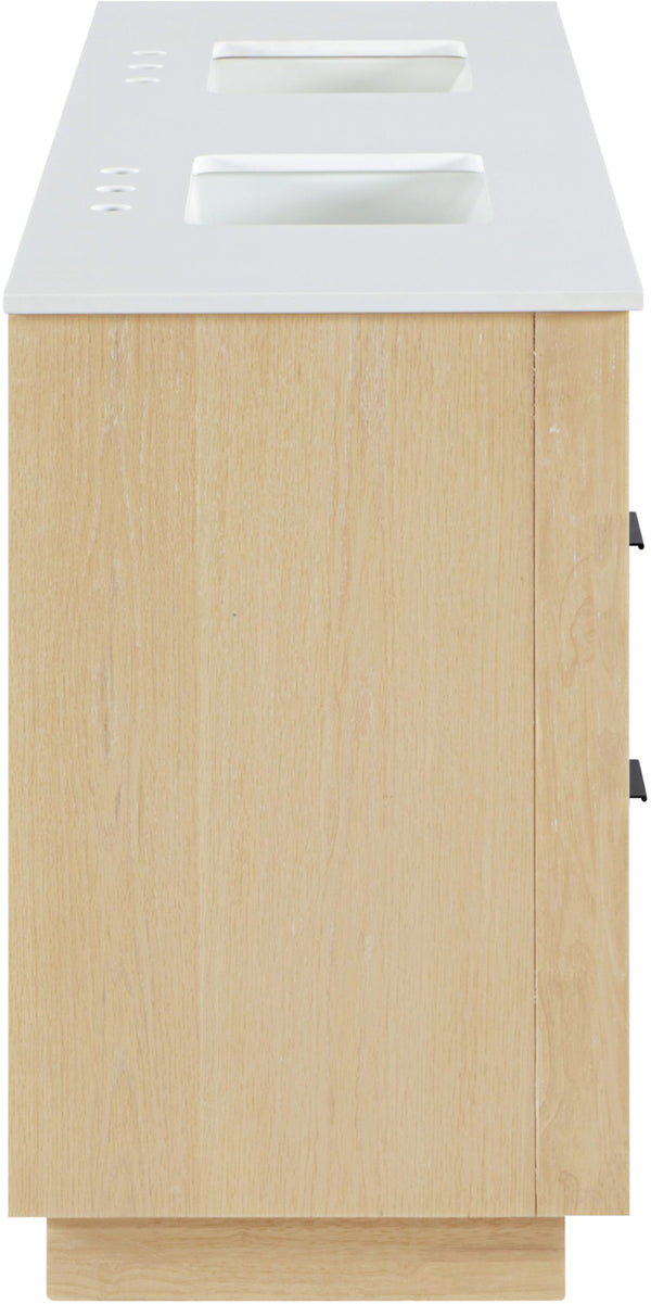 Meridian Furniture Willard Solid Wood Bathroom Vanity with Engineered Stone Top and Soft Close Drawer Storage Natural 72 inches 436Natural-72